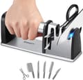 SharpFix 4-i-1 knivslip för köksknivar och saxar, diamant, keramik, volframstål, halkfri bas, svart/silver
