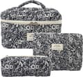Skycases 3-pack sminkväskor, quiltad blommig bomullspåse, tvättbar resenecessär för kvinnor, marinblå