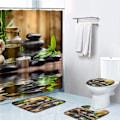 Miniatyrbild 1 av 5: 4-delars duschdraperi set, med 12 krokar, stenar Flow Water
