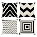 Miniatyrbilde 1 av 4: IC Fyrkantede Pyntekudde Trekk Bomullslin Hvit & Beige Striper Moderne Geometri Trykk Hjemmekudde Trekk 18 X 18 tommer, 4-pak (Stripe -1)