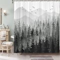 Miniatyrbild 2 av 5: IC Svartvitt Misty Forest Set Grå Grå Ombre Vattentät Tyg Duschdraperier Nature Tree Mountain (72'' × 72'', Svart)