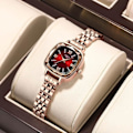 Miniatyrbillede 3 af 5: IC Dam Rose Gold Rød Grøn Ur Lille Kvadratisk Elegant Kjole Diamant Analog Kvarts Luksus Klassisk Mode Vandafvisende Rustfrit