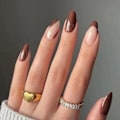 Miniatyrbillede 1 af 4: Falske Negle Kunstig DIY Fingerdækning Brun Kaffe Farve Fransk Aftagelig Lang JP1519