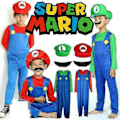 Miniatyrbild 2 av 4: IC Super Mario Kostym Barn Pojke Flicka Cosplay Fancy Dress Up Festkläder CNMR Gröna tjejer 5-6 år Röda pojkar 7-8 år