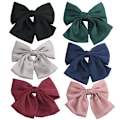 Miniatyrbilde 1 av 5: 6-delt satin stor sløyfe hårklipp sett, hårklipp stor sløyfe sløyfe chiffon fjær hårklipp retro fransk dame stil