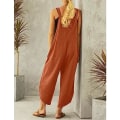 Miniatyrbillede 5 af 5: IC Dam Casual Løse Lange Haklappsbukser Jumpsuits med Vide Ben Baggy Bomullsbukser Overall med Lommer PZG