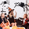 Pikkukuva 4 / 5: IC 6-osainen Halloween-hämähäkkikoriste, jättihämähäkki punaisin silmin, Halloween sisä- ja ulkotilojen juhlat, piha, nurmikko, puutarha