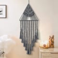Miniatyrbillede 1 af 5: IC Makramé Vævet Væghængende Drømmfangere Trekant Tassel Geometrisk Kunst Boho Baggrund Boheme Hjemindretning Vægkunsthåndværk Smuk Lejlighed (Grå)