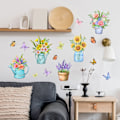 Pikkukuva 3 / 5: IC-väggklistermärken, växter, blommor, fjärilar i krukväxter, vägg