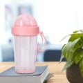 Pikkukuva 3 / 5: Vedenpitävä urheilumuovinen vesipullo 420 ml, matkavesipullo, jossa on 2 osastoa ja 2 pilliä matkalle ja leirintään (vaaleanpunainen)