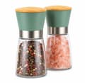 Pepper And Salt Grinder Set With Ceramic Core, 2-Piece Bamboo Detail, For Kitchen And Dining Table, Green