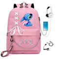 Pikkukuva 2 / 4: IC Lilo ja Stitch USB Ladattava Tyttö Nauha Ketju Koululaukku Oppilaiden Reppu Vaaleanpunainen