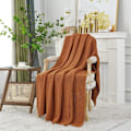 Pikkukuva 2 / 5: IC Stickad filt Lätt bränd orange filt 100 % ekologisk bomull för bäddsoffa Baby, Rustik Nostalgi Chic, 129,54 cm x 160,02 cm
