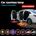 Pikkukuva 2 / 5: IC 2 kpl. Automaattiset Ovivalo Logoprojektori, Langaton LED-Auto-Ovi Tarra Tervetuloa Tilavalo, Magneettinen Sensori Ghost (Punainen Amerikan Lippu)