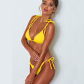 Pikkukuva 1 / 4: Naisten bikinisetti push-up-pehmusteella, nauhoilla ja soljilla, keltainen Yellow L