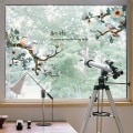 Miniatyrbild 3 av 5: IC 2 set Fåglar på blommande grenar fönsterdekaler, avtagbar grön