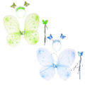 Miniatyrbillede 1 af 5: IC Fairy Butterfly Vinger, Tryllestav og Pandebånd til Piger blå + grøn
