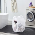 Miniatyrbilde 5 av 5: IC Pop-up vaskeromskurv i mesh med holdbare håndtak - Bærbare sammenleggbare kleskurver for sovesal, bad og reiser (hvit)