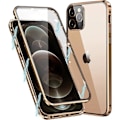 Pikkukuva 1 / 5: iPhone 11 Pro Max -kotelo, magneettinen metallikehys 360 asteen täysi suoja, karkaistu lasi edessä ja takana, Kulta