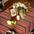 Miniatyrbild 5 av 5: IC Pompom-tofs duk för Bohemian rektangulära bordsöverdrag, Skrynkelfri linne Bohemian Style Design bordsduk (röd, 60\"x84\")