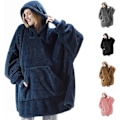 Miniatyrbillede 1 af 5: Hættetrøje-tæppe, Oversized Sherpa Hættetrøje, Bærbar Hættetrøje-tæppe, Super Blød Varmt Behageligt Tæppe-Hættetrøje, One Size Passer Alle Voksne Dark Blue