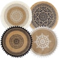 Miniatyrbild 1 av 5: Set med 4 Boho Vävda Runda Bordsunderlägg Handgjorda Bordsmattor Vävd Jute Tofsmatta Retro Bordsdekor Frans Bomull Kaffematta Vattentät (Boho Mix)