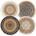 Miniatyrbillede 1 af 5: Sæt med 4 Boho Vævede Runde Bordskåner Håndlavede Bordmåtter Vævet Jute Kvaster Retro Borddekoration Kant Bomuld Kaffe Måtte Vandafvisende (Boho Mix)