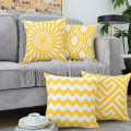 Pikkukuva 2 / 3: IC Boho-tyylinen Brodeerattu Puuvillainen Neliömäinen Geometrinen Kuviollinen Koristeellinen Peite Sovalle Autolle 18x18 tuumaa Keltainen A