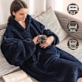 Miniatyrbillede 3 af 5: Hættetrøje-tæppe, Oversized Sherpa Hættetrøje, Bærbar Hættetrøje-tæppe, Super Blød Varmt Behageligt Tæppe-Hættetrøje, One Size Passer Alle Voksne Dark Blue