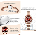 Miniatyrbillede 4 af 5: IC Dam Rose Gold Rød Grøn Ur Lille Kvadratisk Elegant Kjole Diamant Analog Kvarts Luksus Klassisk Mode Vandafvisende Rustfrit