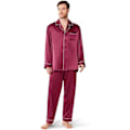 Miniatyrbillede 1 af 5: Mænds Silkesatin Pyjamasæt, Kortærmet PJ Sæt med Knapper og Lommer i Soveværelse Wine Red L