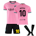 Miniatyrbilde 1 av 9: 20-21 Barcelona drakt hjemme og borte svart, gull og rosa Messi fotballuniformsett Barcelona pink size 10 socks 28#
