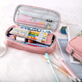 Miniatyrbilde 2 av 5: IC 1. klasse Canvas-etui Utvidbar liten lomme Etui Stor kapasitet Ensfarget etui Jenter Gutter Etui (rosa)
