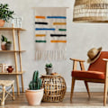 Pikkukuva 1 / 4: IC Makrame-kudottu seinävaate Riippuva taide, 20\" L x 34\" K Extra Large Boho Chic Bohemian Marokko Geometrinen Gobestry Deko (Värikäs lohko-003)
