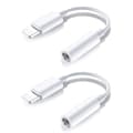 2x BT Lightning til 3,5 mm adapter for hodetelefoner BT lyd og samtaler Hvit en størrelse