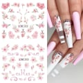 Miniatyrbillede 4 af 5: IC 12 stk Rosa blomst Nail Art Stickers Dekaler Søde Kirsebærblomst Negletilbehør Akvarel Blomster Vandoverførings Dekaler Tilbehør