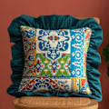 Miniatyrbild 1 av 4: IC Boho tryckt volangöverdrag Fyrkantigt mjukt sammet dekorativt överdrag för bäddsoffa soffa (FSLK, 18\"x18\")