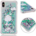 Miniatyrbillede 1 af 5: IC Case til iPhone Xs Max, Grøn Unicorn Flydende Glitter Flydende Quicksand Case Sød Klar Blød Stødsikker TPU Slim Beskyttelse