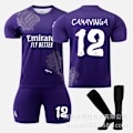 Miniatyrbilde 1 av 9: Real Madrid Y3 lilla fellesutgave 5 Bellingham 7C Row Vinicius No. 10 fotballuniformsett Purple size 12 socks 2XL