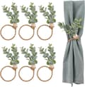 6 st servettringar med gröna eukalyptusblad och träpärlor, rustik boho-lantlig bordsdekoration för jul, tacksägelse och bröllopsmiddagar