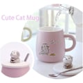 Miniatyrbillede 2 af 5: Katte Kops, Sød Keramisk Kaffe Kop, Med 3D Katteformet Låg Og Ske 10x8cm (Rosa)