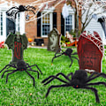 Pikkukuva 2 / 5: IC 6-osainen Halloween-hämähäkkikoriste, jättihämähäkki punaisin silmin, Halloween sisä- ja ulkotilojen juhlat, piha, nurmikko, puutarha
