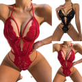 Miniatyrbillede 2 af 3: Dam Sexede Undertøj Blonder Hals Halsrem Hult Teddy Body Vinrød M