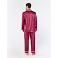Miniatyrbillede 4 af 5: Mænds Silkesatin Pyjamasæt, Kortærmet PJ Sæt med Knapper og Lommer i Soveværelse Wine Red L