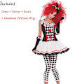 Miniatyrbilde 1 av 2: Multiple Lady Sirkus Klovn Kostyme Gal Frekk Harlekin Pennywise Rollespill Cosplay Karneval Halloween Fancy Party Kjole Rød Red XXL