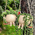 Miniatyrbillede 2 af 5: Swing Face Planter Pots, Søde Væghængte Resin Blomsterhoved Planter Til Indendørs & Udendørs, Succule