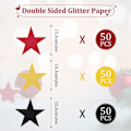 Pikkukuva 2 / 5: IC 150 kpl Glitter-tähti-leikkeitä Kiiltävä Paperitähti Konfettikartong Leikkeet Tähdet Taululle Tähdet (Punainen, Musta, Kulta) Merkki: Jspupifip