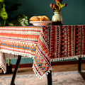 Miniatyrbilde 1 av 5: IC Pompom-tofs duk for Bohemian rektangulært borddeksel, Skrynkelfri linne Bohemian Style Design bordduk (rød, 60\"x84\")
