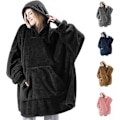 Miniatyrbillede 1 af 5: Hættetrøje-tæppe, Oversized Sherpa Hættetrøje, Bærbar Hættetrøje-tæppe, Super Blød Varmt Behageligt Tæppe-Hættetrøje, One Size Passer Alle Voksne Black