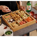 Miniatyrbilde 2 av 5: 9 Ruter Bambus Serveringsbrett Fruktfat Hot Pot Snackfat Matretter Fat